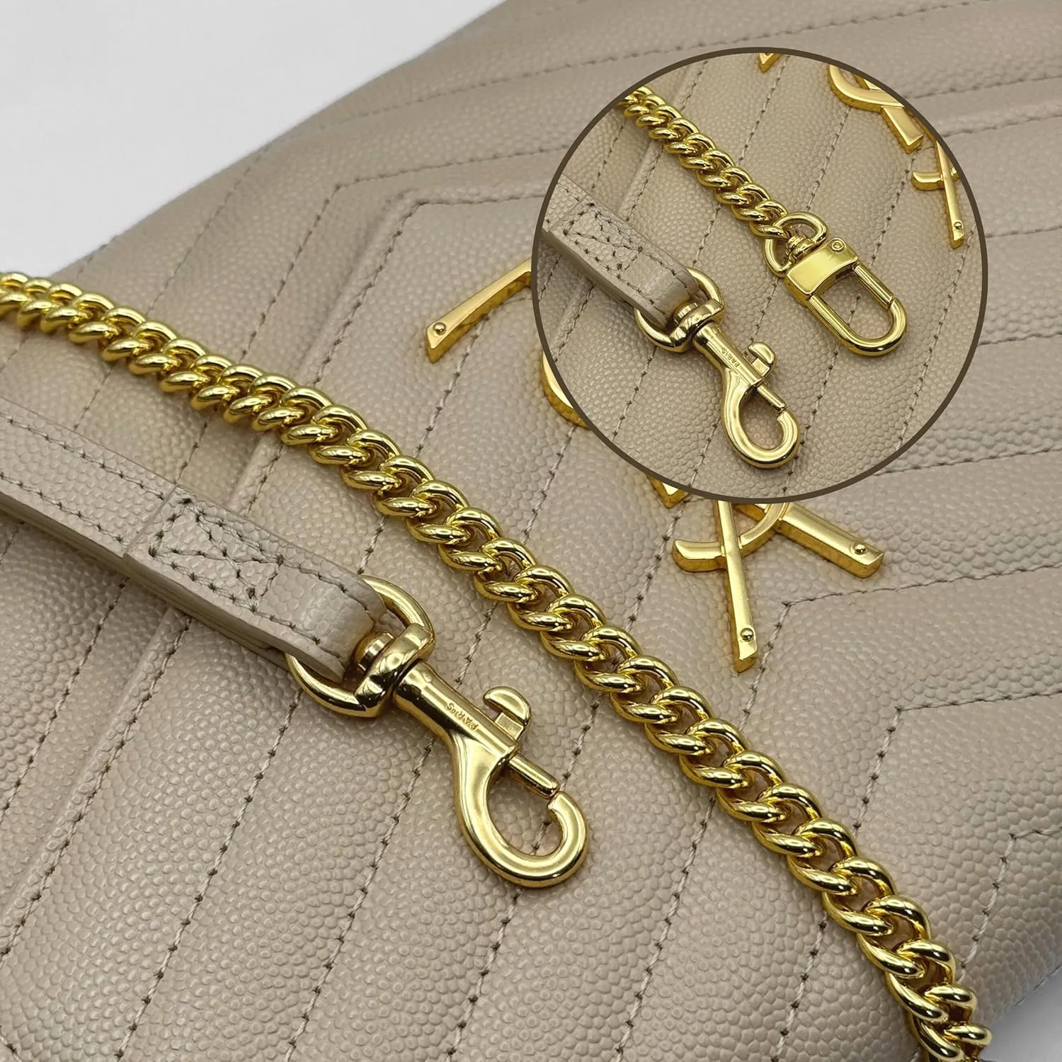 Conversion Kit compatible with Monogram Clutch, Insert with 120cm - 47" inches Premium Gold Chain, Wristlet Insert Wallet on Chain (Blanc Vintage)