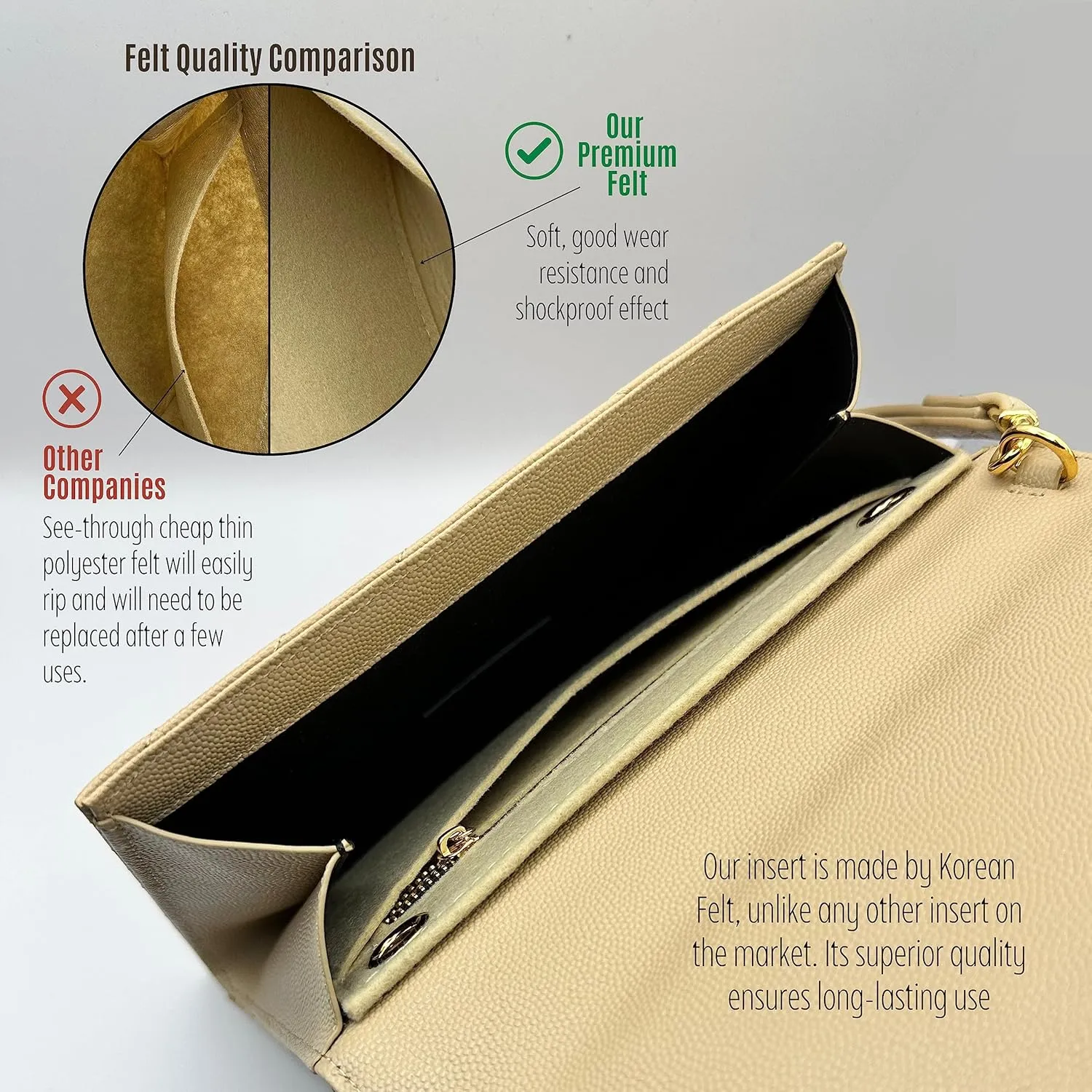 Conversion Kit compatible with Monogram Clutch, Insert with 120cm - 47" inches Premium Gold Chain, Wristlet Insert Wallet on Chain (Blanc Vintage)
