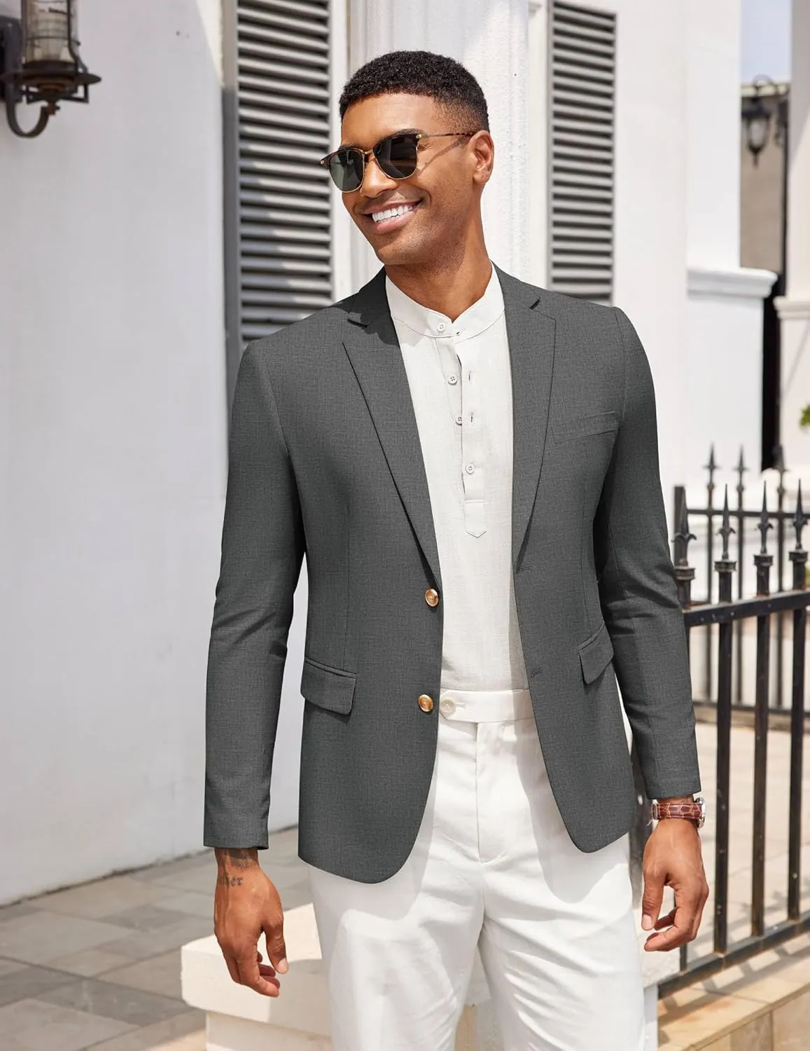 COOFANDY Mens Casual Cotton Linen Blazer Lightweight Linen Sport Coat Two Button Suit Jacket