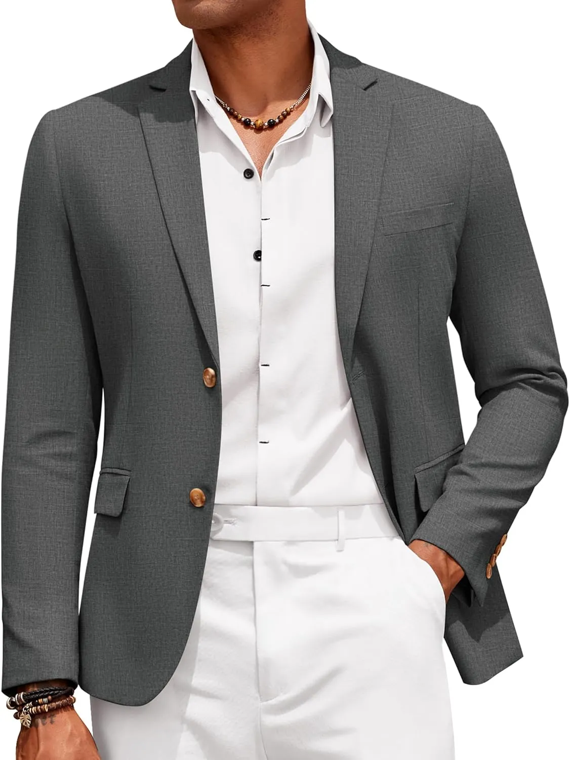 COOFANDY Mens Casual Cotton Linen Blazer Lightweight Linen Sport Coat Two Button Suit Jacket