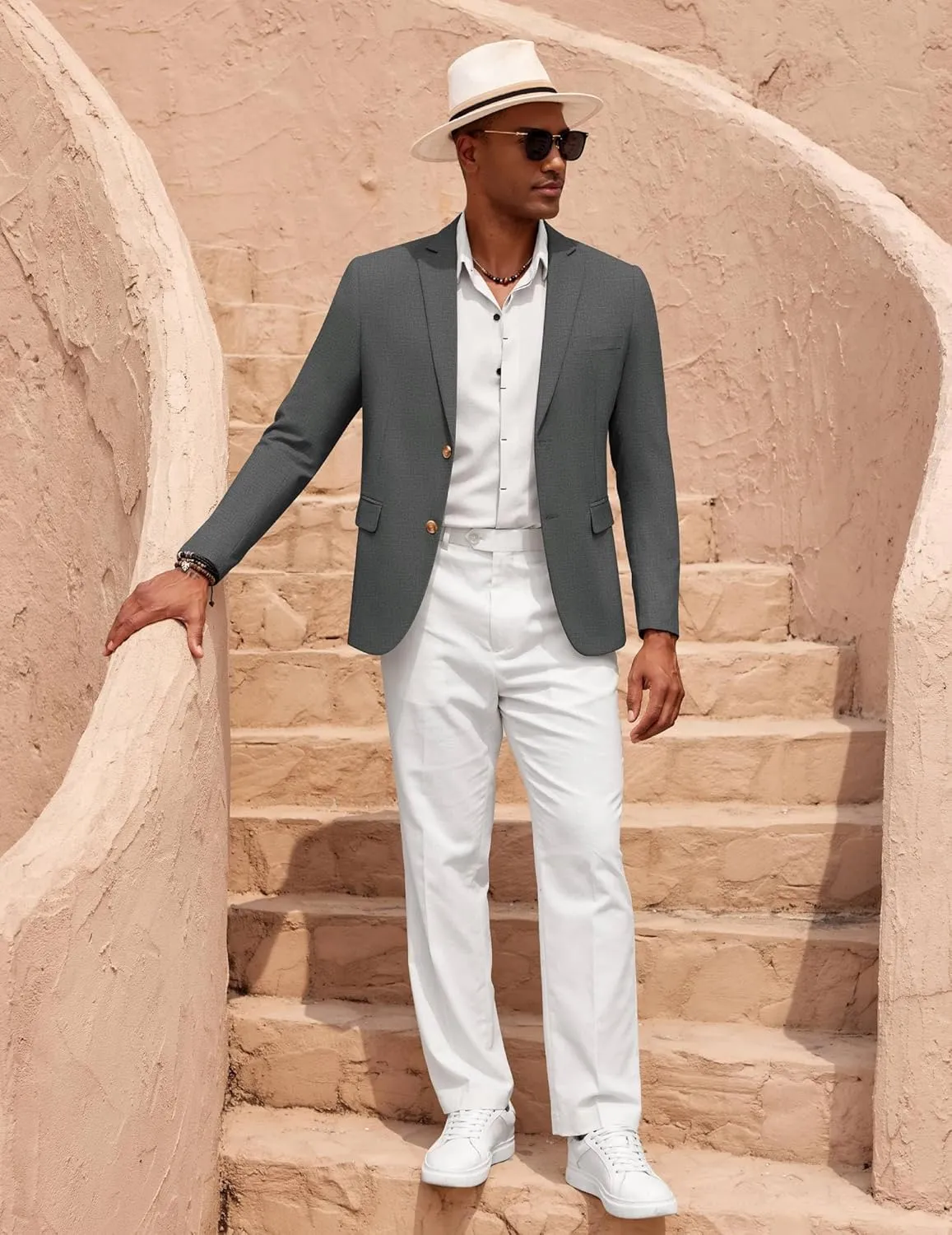 COOFANDY Mens Casual Cotton Linen Blazer Lightweight Linen Sport Coat Two Button Suit Jacket