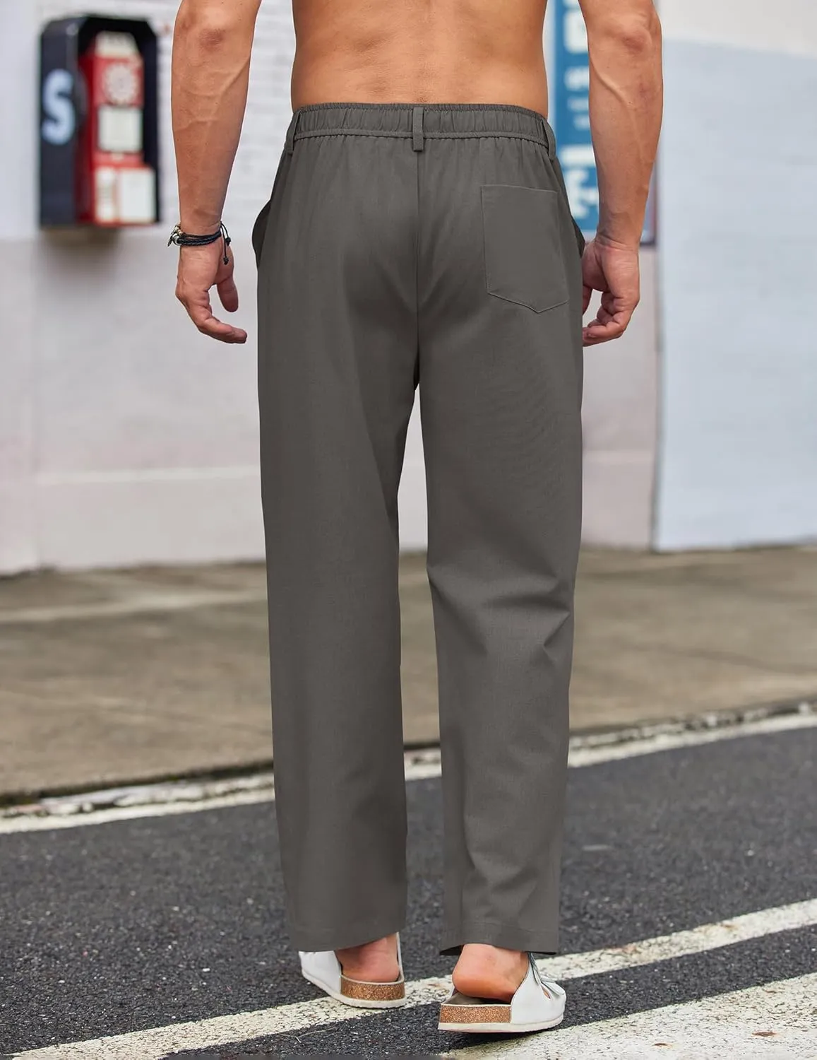 COOFANDY Men's Casual Linen Cotton Pants Elastic Waist Summer Beach Trousers Lightweight Yoga Vacation Pants