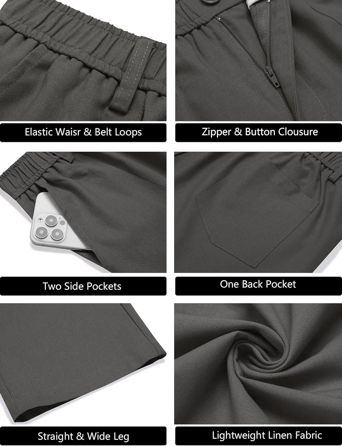 COOFANDY Men's Casual Linen Cotton Pants Elastic Waist Summer Beach Trousers Lightweight Yoga Vacation Pants