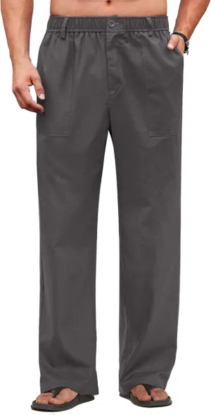 COOFANDY Men's Casual Linen Cotton Pants Elastic Waist Summer Beach Trousers Lightweight Yoga Vacation Pants