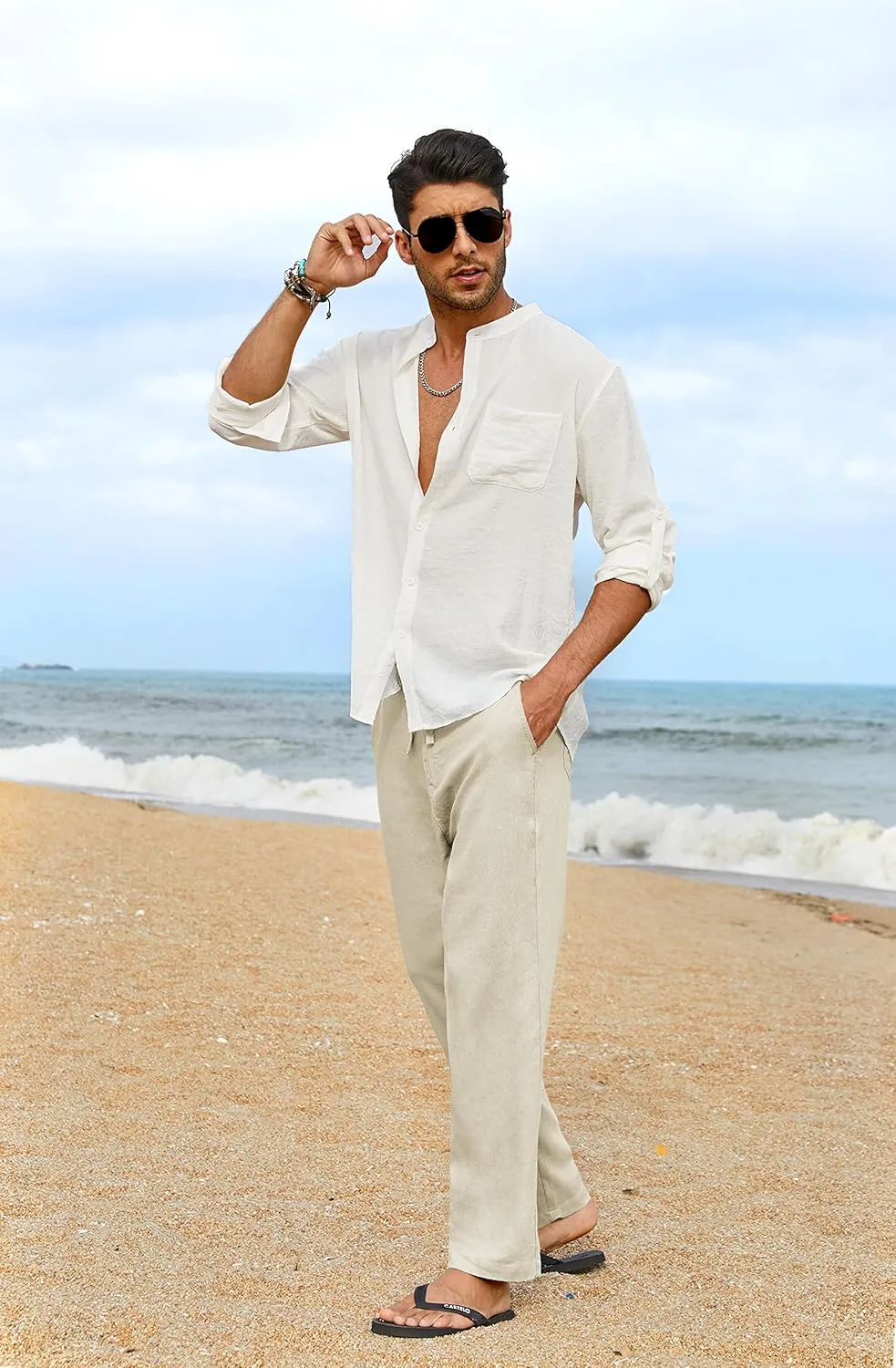 COOFANDY Men's Casual Linen Pants Elastic Waist Drawstring Yoga Beach Pants Lightweight Loose Fit Trousers with Pockets