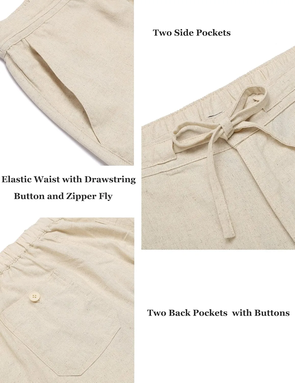 COOFANDY Men's Casual Linen Pants Elastic Waist Drawstring Yoga Beach Pants Lightweight Loose Fit Trousers with Pockets