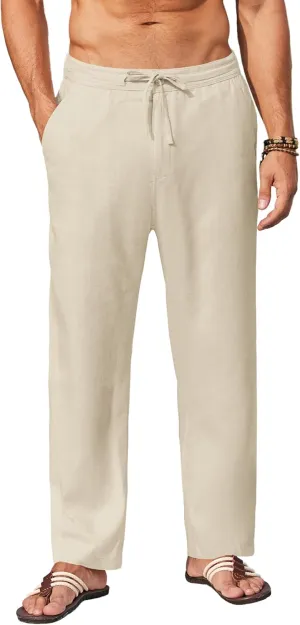 COOFANDY Men's Casual Linen Pants Elastic Waist Drawstring Yoga Beach Pants Lightweight Loose Fit Trousers with Pockets