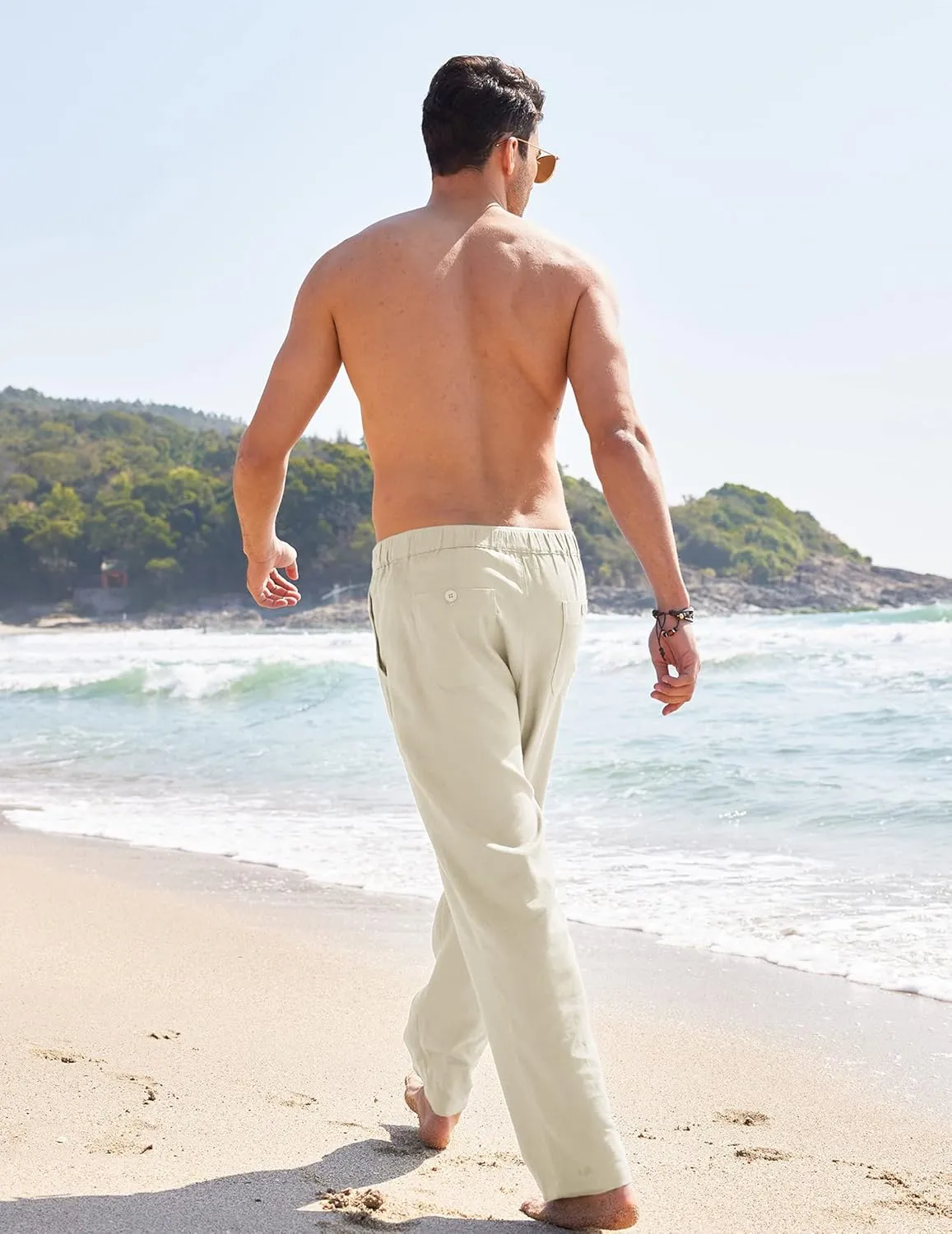 COOFANDY Men's Casual Linen Pants Elastic Waist Drawstring Yoga Beach Pants Lightweight Loose Fit Trousers with Pockets