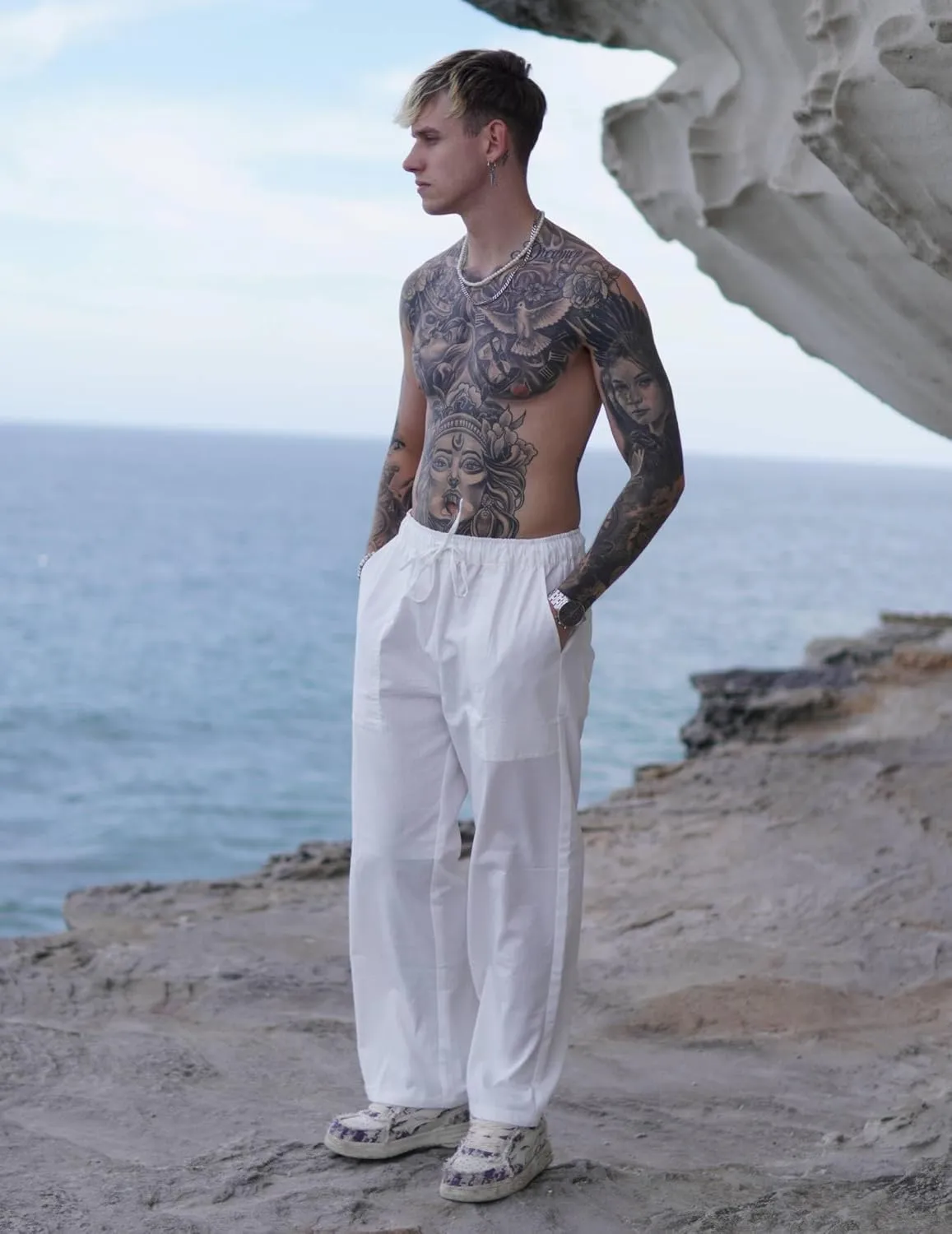 COOFANDY Mens Casual Linen Pants Elastic Waist Linen Pants Drawstring Summer Beach Yoga Linen Trouser