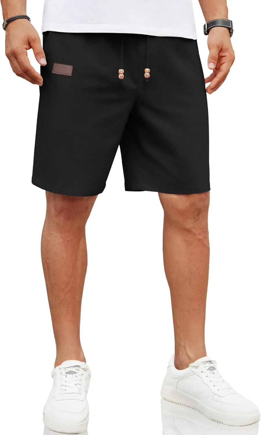 COOFANDY Mens Casual Linen Shorts Elastic Waist Drawstring Loose Fit Summer Beach Vacation Shorts with Pockets
