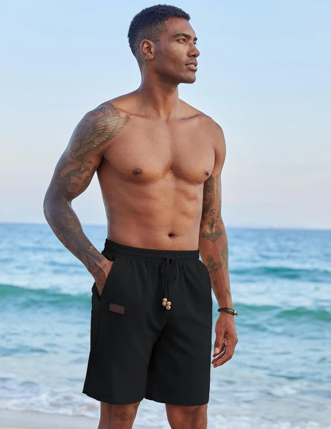 COOFANDY Mens Casual Linen Shorts Elastic Waist Drawstring Loose Fit Summer Beach Vacation Shorts with Pockets