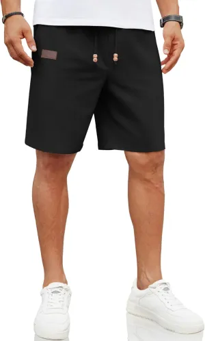 COOFANDY Mens Casual Linen Shorts Elastic Waist Drawstring Loose Fit Summer Beach Vacation Shorts with Pockets