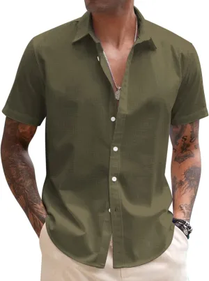 COOFANDY Men's Linen Casual Short Sleeve Shirt Button Down Summer Beach Wedding Shirts