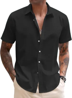 COOFANDY Men's Linen Casual Short Sleeve Shirt Button Down Summer Beach Wedding Shirts