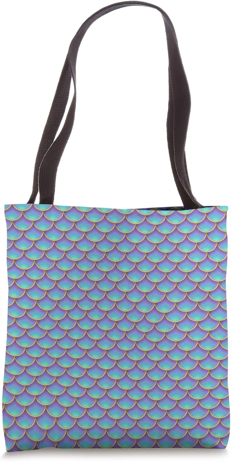 Cool Purple & Teal Mermaid Tail Fish Scale Pattern Tote Bag