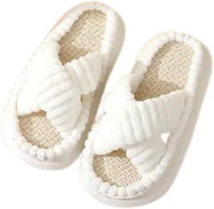 Corduroy Linen Slippers for Men & Women, Home Indoor Household Non-Slip Cotton Linen Slippers