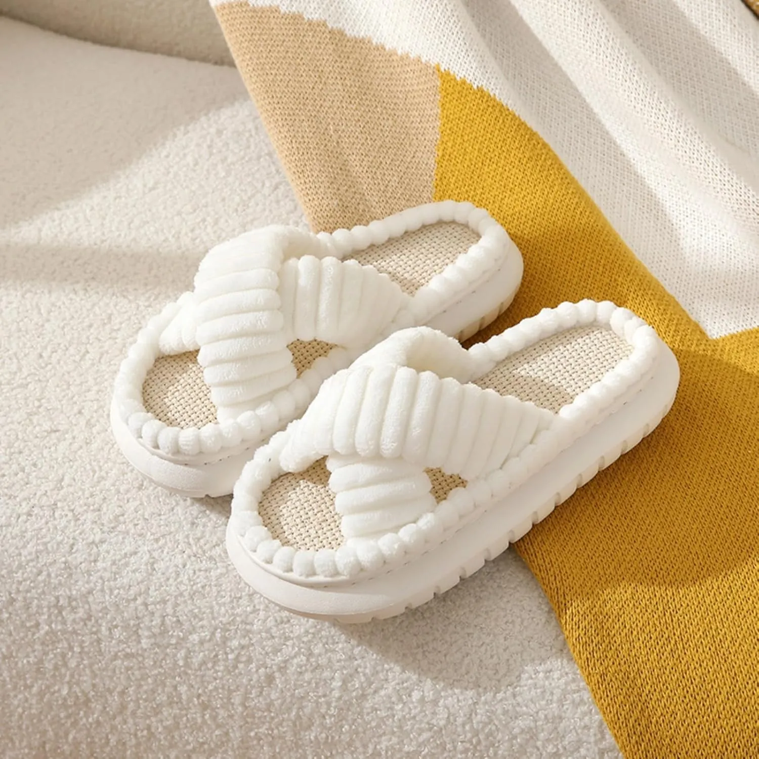 Corduroy Linen Slippers for Men & Women, Home Indoor Household Non-Slip Cotton Linen Slippers