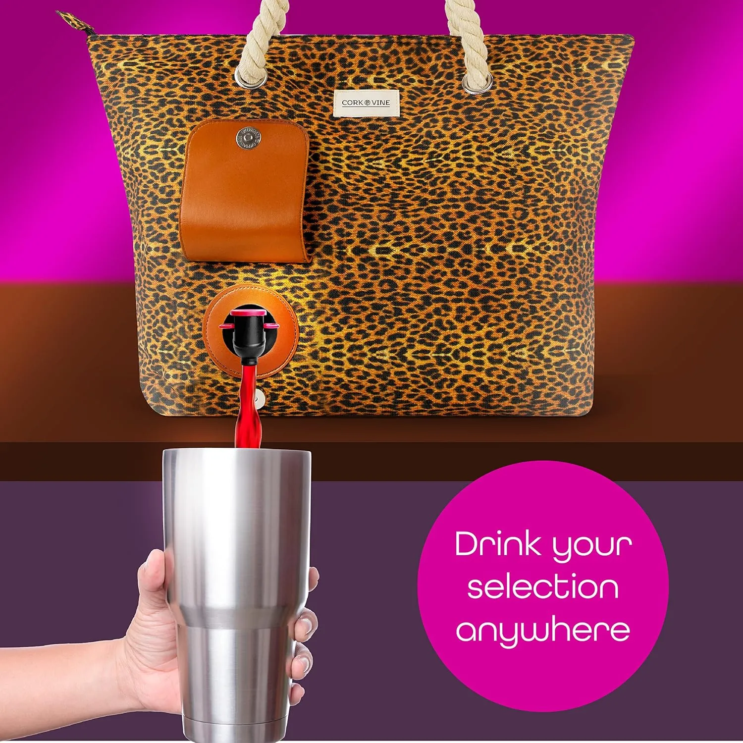 CORK & VINE Wine Tote Bag, Insulated Leakproof Wine Cooler Bag with Nautical Rope Strap | 3x 1.5 Liters Beverage Bag Included