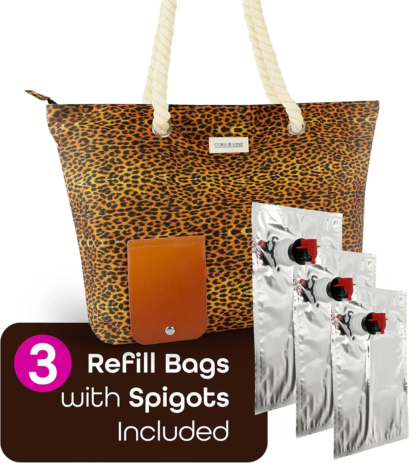 CORK & VINE Wine Tote Bag, Insulated Leakproof Wine Cooler Bag with Nautical Rope Strap | 3x 1.5 Liters Beverage Bag Included
