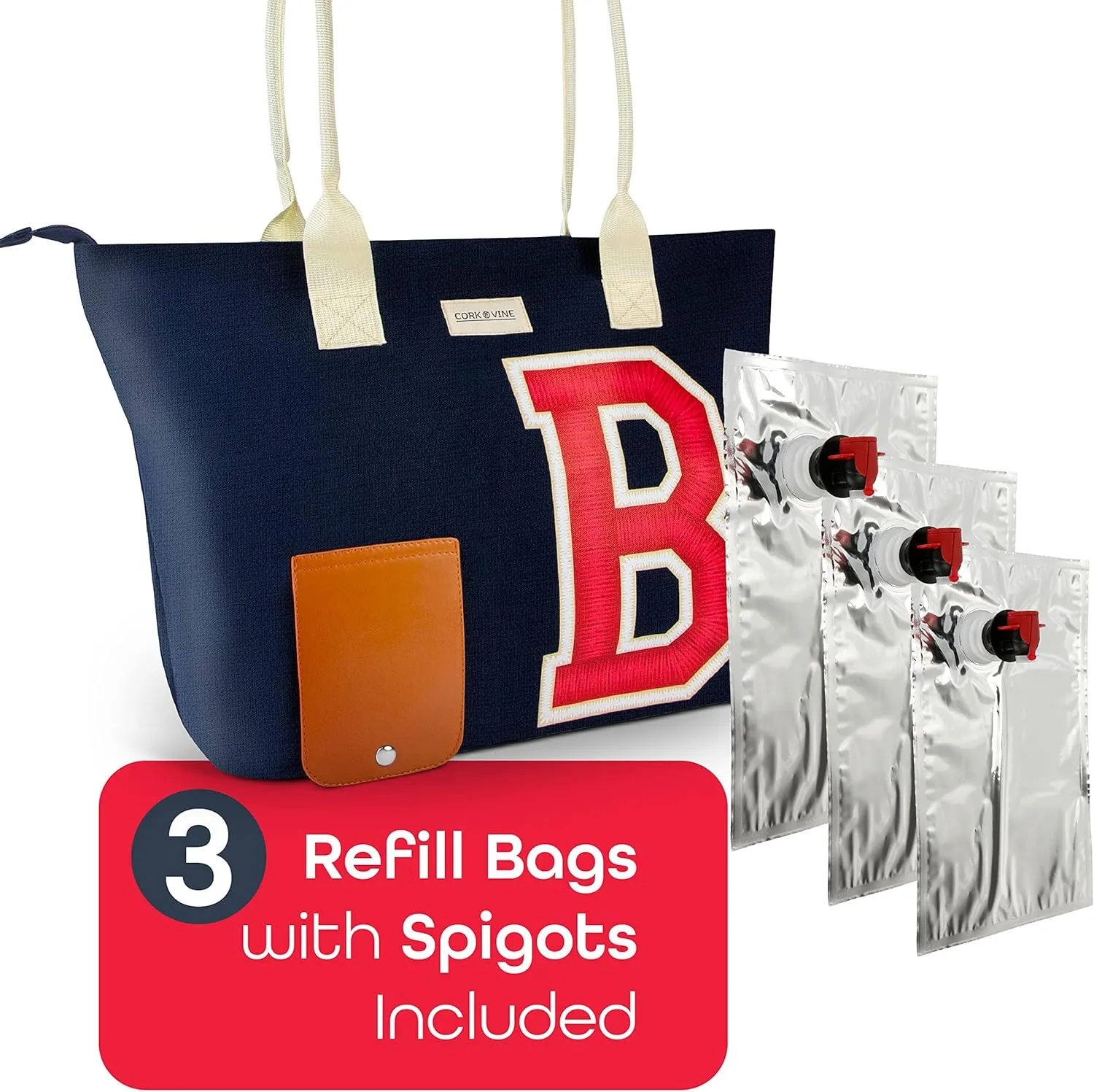 CORK & VINE Wine Tote Bag, Insulated Leakproof Wine Cooler Bag with Nautical Rope Strap | 3x 1.5 Liters Beverage Bag Included