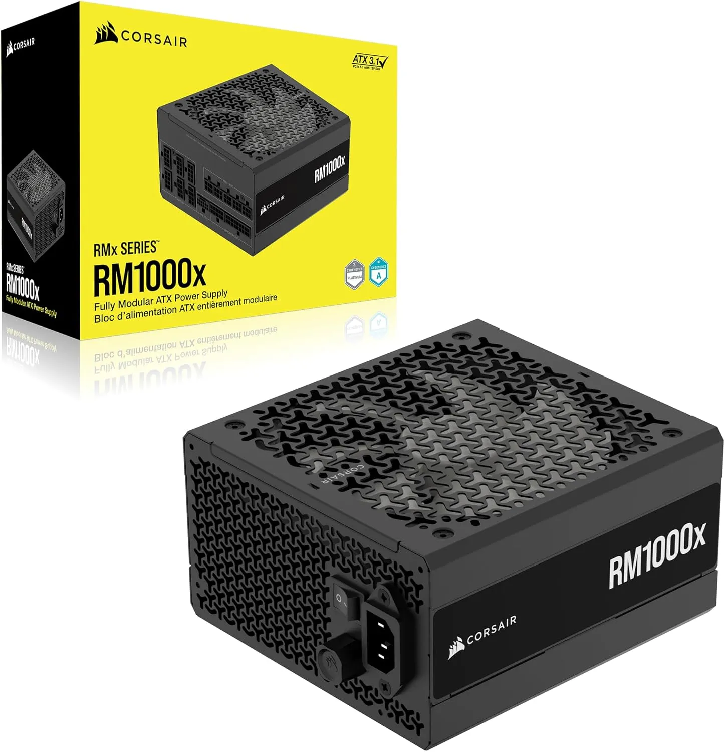CORSAIR RM1000x Fully Modular Low-Noise ATX Power Supply – ATX 3.1 Compliant – PCIe 5.1 Support – Cybenetics Gold Efficiency – Native 12V-2x6 Connector – Black