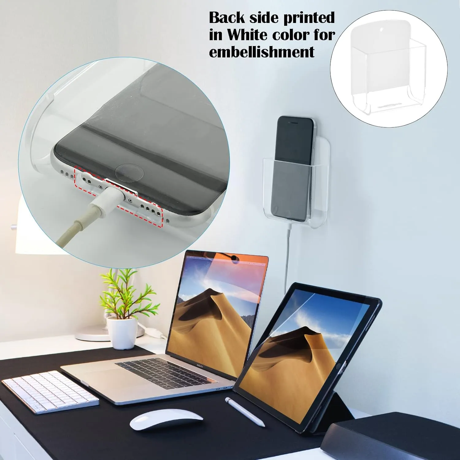 Cosmos Pack of 2 Acrylic Remote Control Holder Adhesive Wall Mount Phone Holder Wall Mount Organizer Media Storage Box Phone Charging Storage Box for Home Office Living Room Bedroom (Transparent)