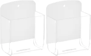 Cosmos Pack of 2 Acrylic Remote Control Holder Adhesive Wall Mount Phone Holder Wall Mount Organizer Media Storage Box Phone Charging Storage Box for Home Office Living Room Bedroom (Transparent)