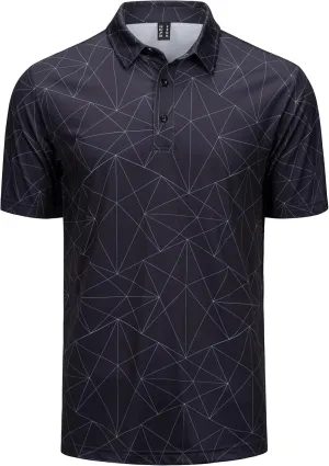 Cotrasen Mens Polo Golf Shirts Moisture Wicking Performance T-Shirts Print Breathable Short Sleeve Polo Shirt for Men
