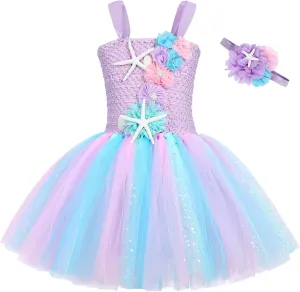 COTRIO Mermaid Tulle Tutu Dress Girls Mermaid Birthday Party Princess Dress Kids Halloween Costume Outfits
