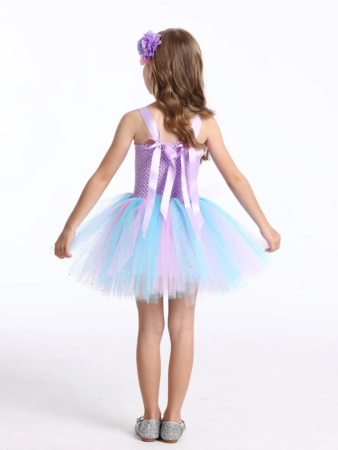 COTRIO Mermaid Tulle Tutu Dress Girls Mermaid Birthday Party Princess Dress Kids Halloween Costume Outfits