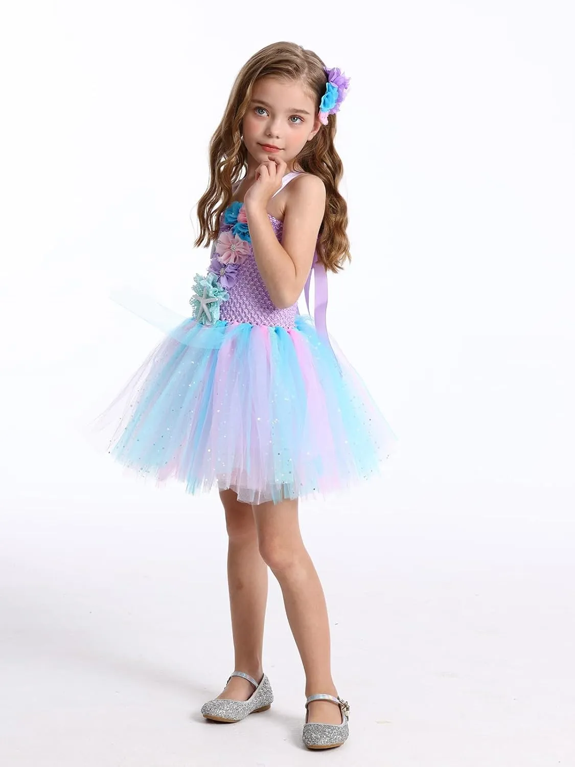 COTRIO Mermaid Tulle Tutu Dress Girls Mermaid Birthday Party Princess Dress Kids Halloween Costume Outfits