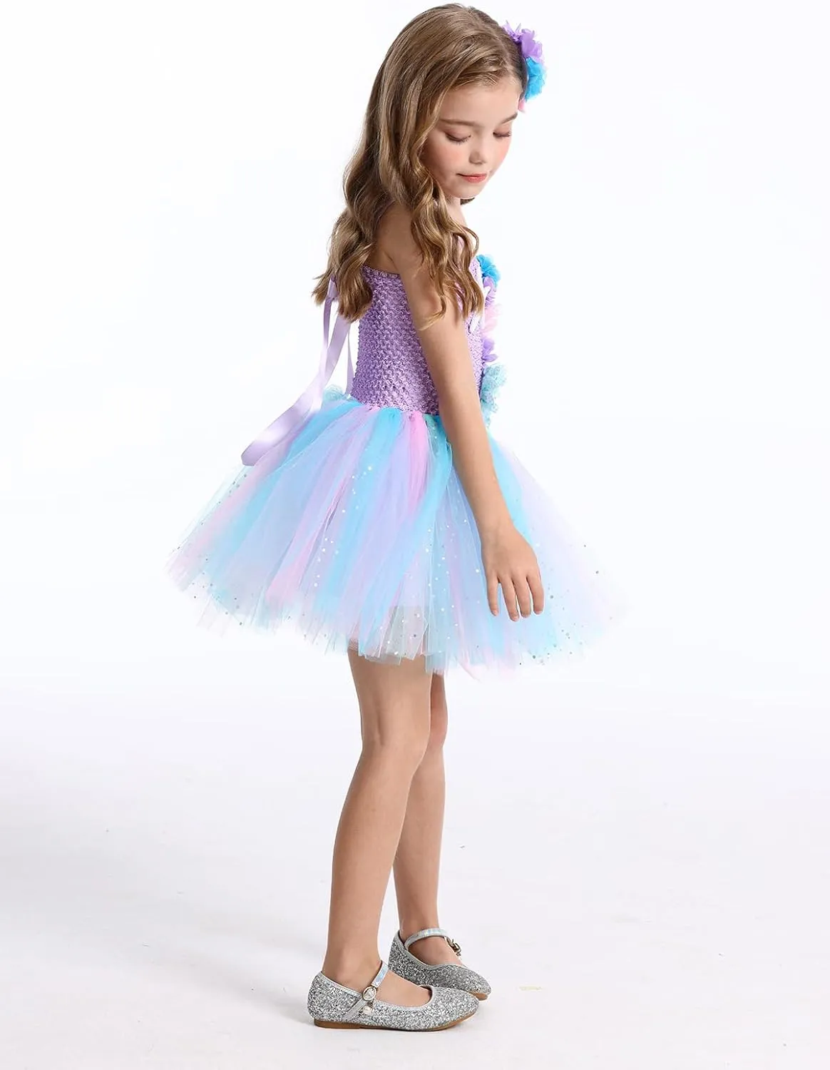 COTRIO Mermaid Tulle Tutu Dress Girls Mermaid Birthday Party Princess Dress Kids Halloween Costume Outfits