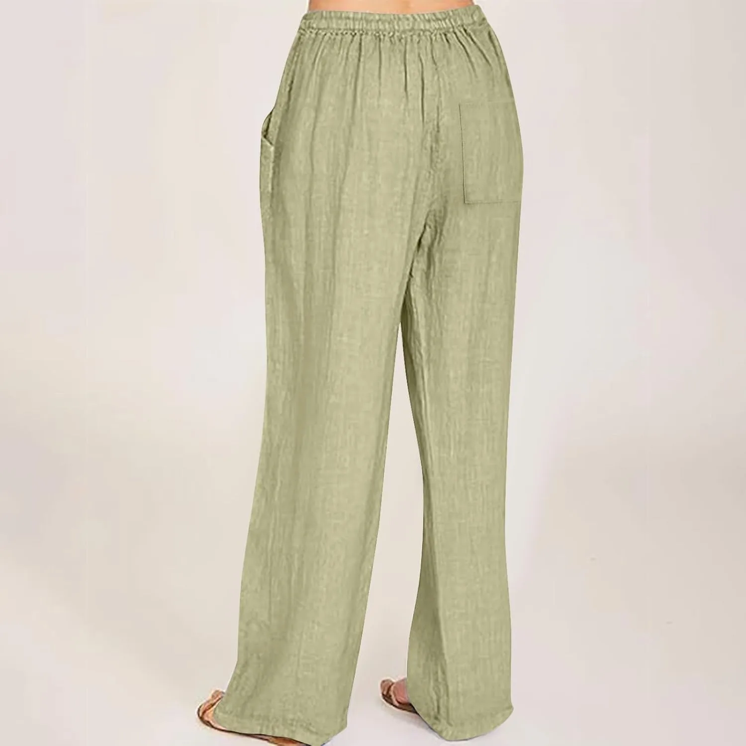 Cotton Linen Pants for Women Dressy Casual Trousers Loose Drawstring Waist Lounge Long Pants Pockets Summer Outfits
