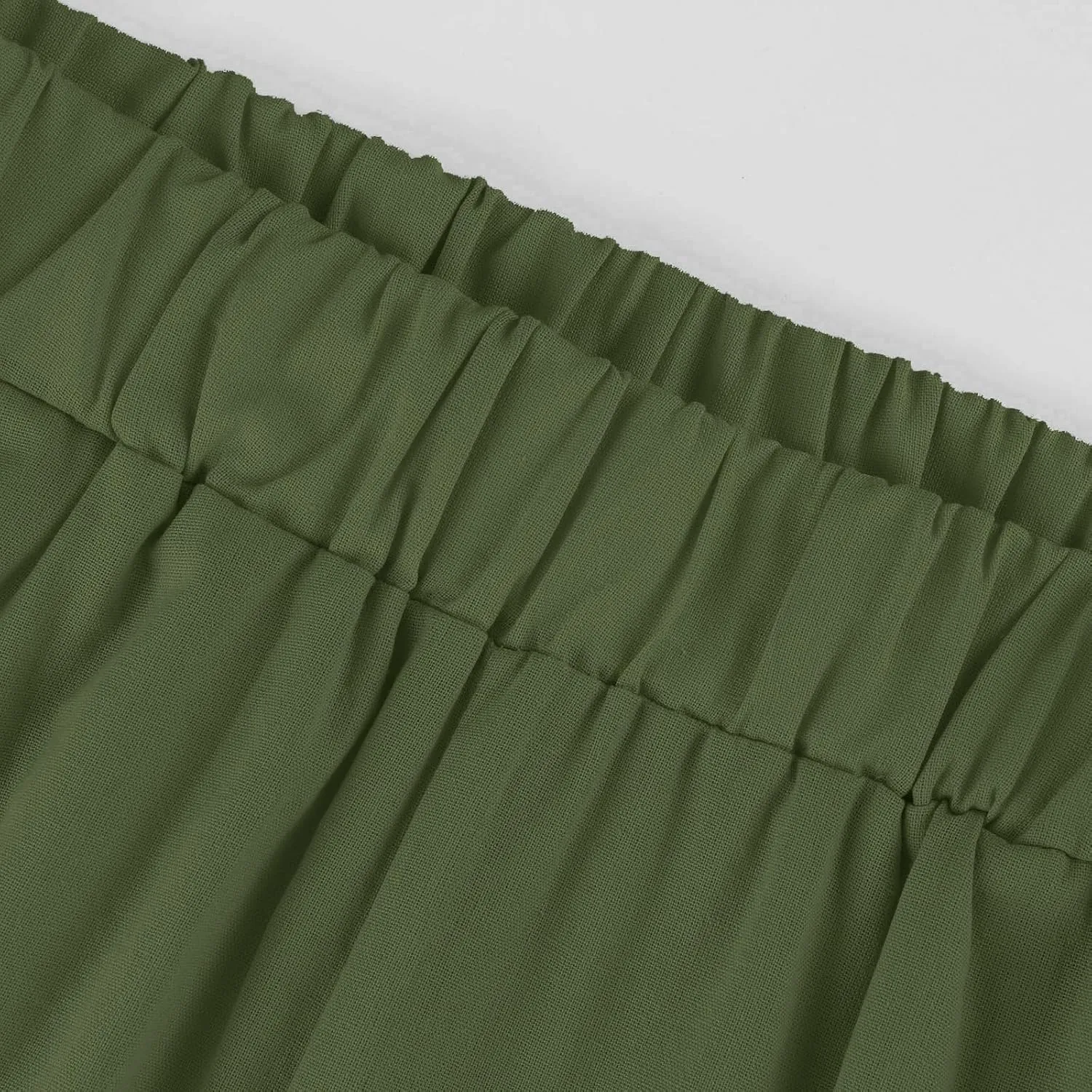 Cotton Linen Pants Women Summer Elastic Straight Leg Pants Plus Size Wide Leg Crop Pants Beach Trousers with Pockets