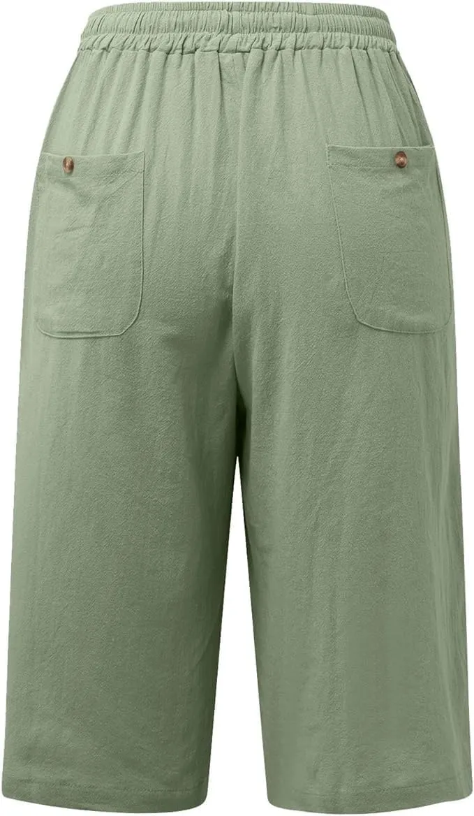 Cotton Linen Shorts for Women Casual Loose Beach Pants Summer Linen Bermuda Shorts Pants Women Plus Size