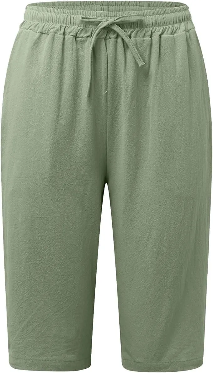 Cotton Linen Shorts for Women Casual Loose Beach Pants Summer Linen Bermuda Shorts Pants Women Plus Size