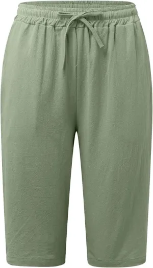 Cotton Linen Shorts for Women Casual Loose Beach Pants Summer Linen Bermuda Shorts Pants Women Plus Size
