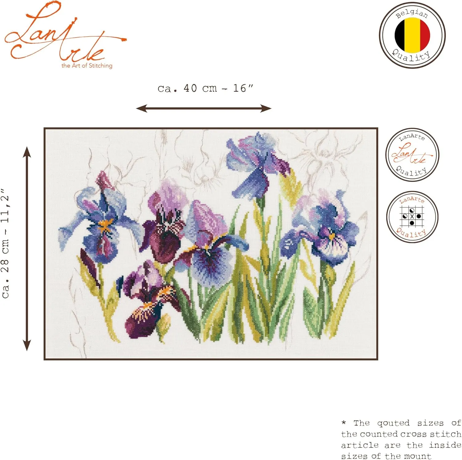 Counted Cross Stitch Kit: Irises (Linen), NA, 40 x 28cm