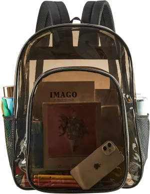 COVAX Heavy Duty Clear Backpack, Large Transparent Clear Bookbag, See Through Backpack for College, Work, Security Travel & Sports (Brown)