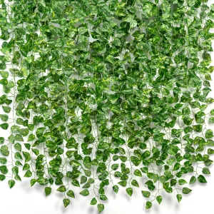 CQURE 48 Pcs 336Ft Artificial Ivy Fake Vines,Ivy Garland Greenery Garland Fake Hanging Plants Vines Green Leaves for Bedroom Wedding Garden Wall Room Decor