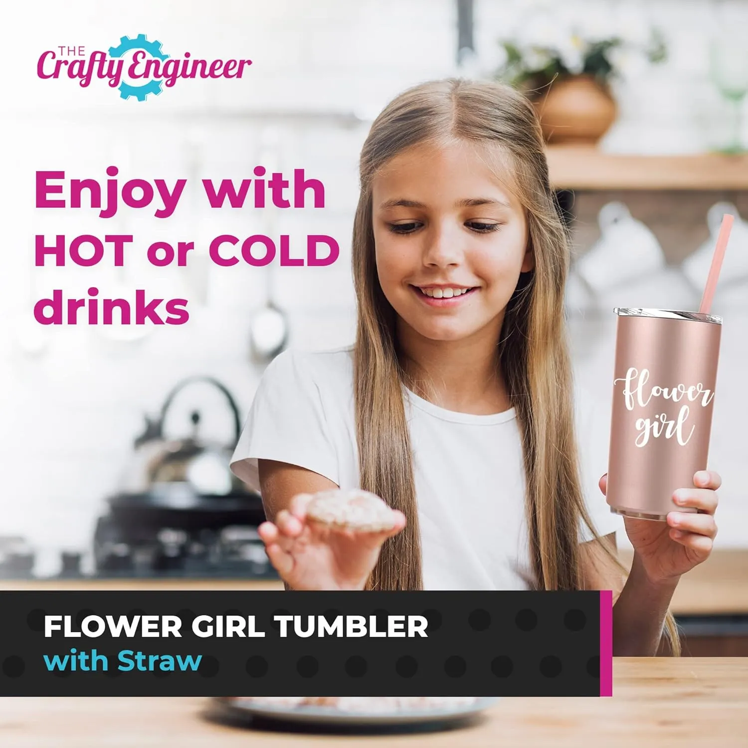 Crafty Engineer Charming Flower Girl Tumbler with Straw - Proposal Gifts for Wedding Day - Double-Walled Stainless Steel Sippy Cup - Seafoam Flower Girl (Engraved)