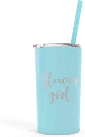 Crafty Engineer Charming Flower Girl Tumbler with Straw - Proposal Gifts for Wedding Day - Double-Walled Stainless Steel Sippy Cup - Seafoam Flower Girl (Engraved)