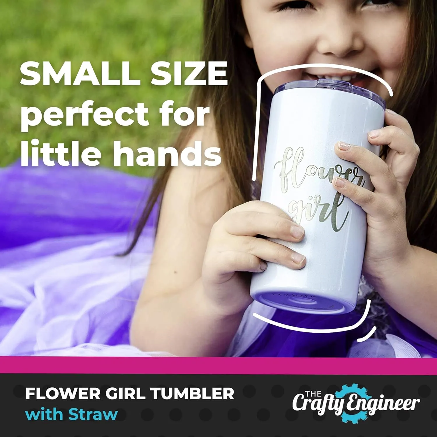 Crafty Engineer Charming Flower Girl Tumbler with Straw - Proposal Gifts for Wedding Day - Double-Walled Stainless Steel Sippy Cup - Seafoam Flower Girl (Engraved)