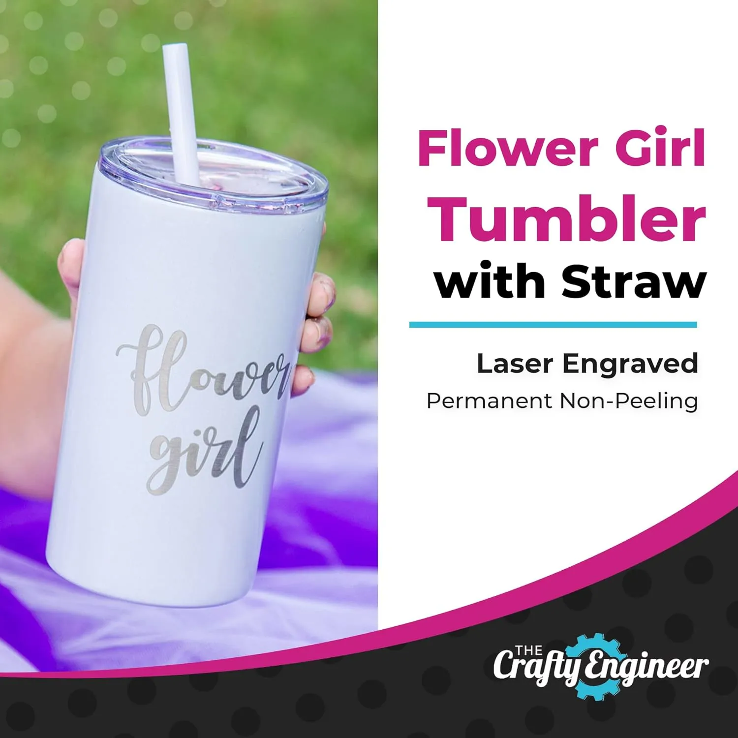 Crafty Engineer Charming Flower Girl Tumbler with Straw - Proposal Gifts for Wedding Day - Double-Walled Stainless Steel Sippy Cup - Seafoam Flower Girl (Engraved)