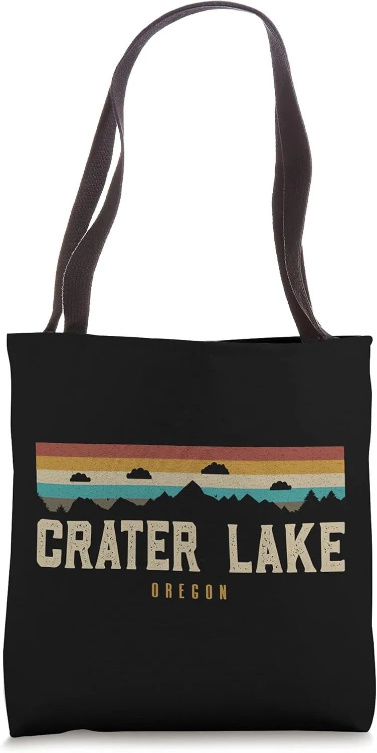 Crater Lake Vintage Mountains Hiking Camping Oregon Retro Tote Bag