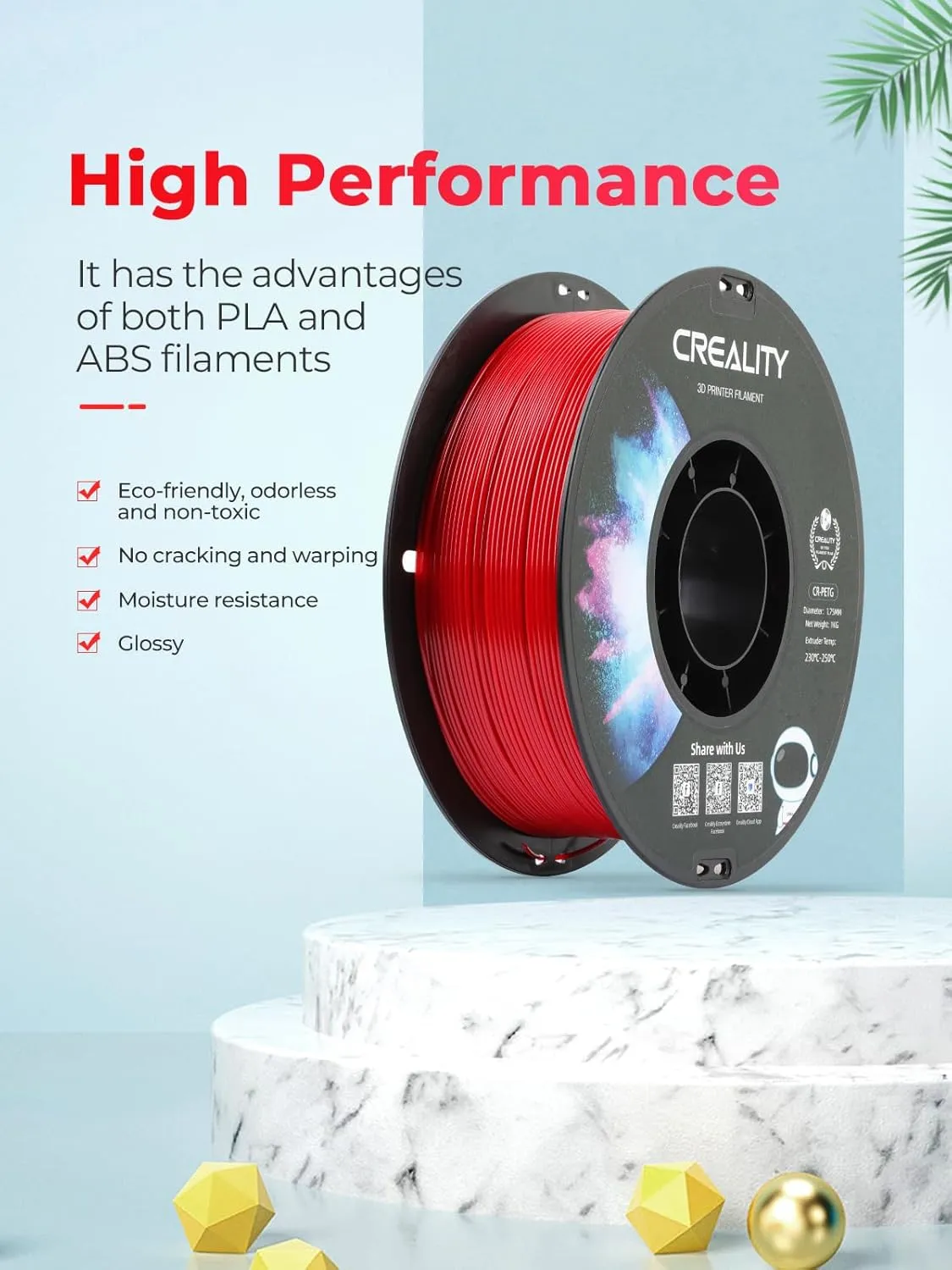 Creality PETG Filament 1.75mm, Excellent Toughness High Precision, Odorless Non-Toxic Moistureproof, 1 kg(2.2lbs), Accuracy  /- 0.02mm (Green)