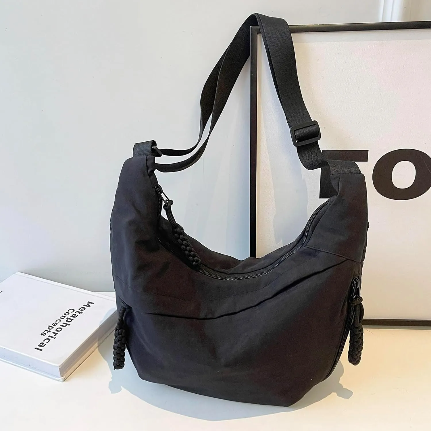 Crescent Crossbody Bags for Women Nylon Slouchy Sling Hobo Bag,Spacious Dumpling Shoulder Handbag Cross Body Purses