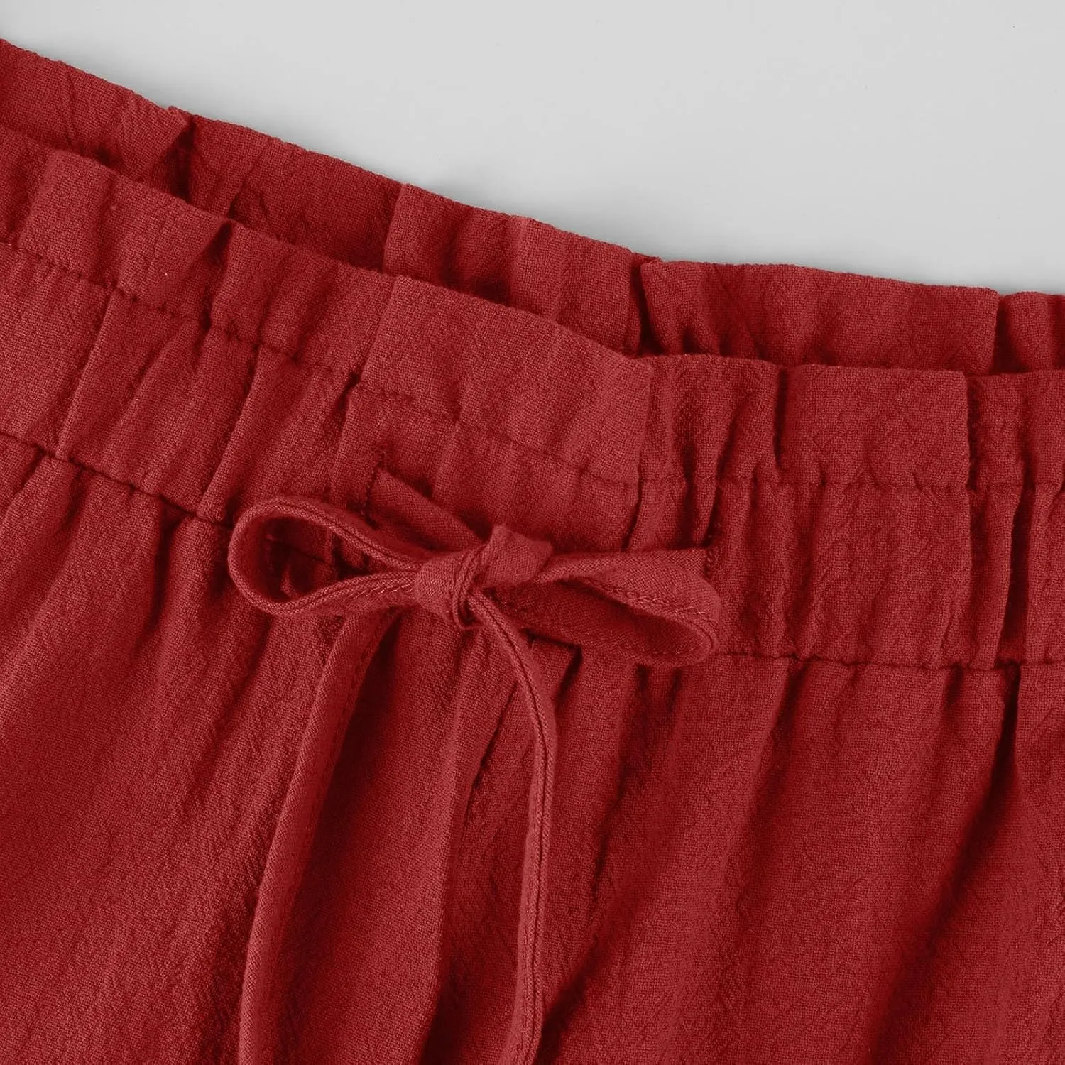 Cropped Linen Pants Women Drawstring Elastic Waist Wide Leg Palazzo Pants with Pockets Casual Flowy Boho Beach Pant