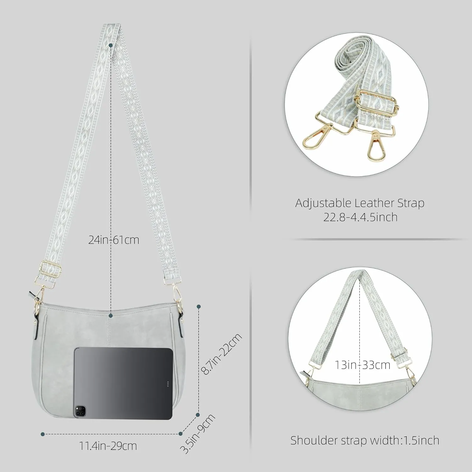 Crossbody Bag for Women Bohemian Vintage Stylish Purse Vegan Leather Shoulder Bag with Adjustable Wide Strap