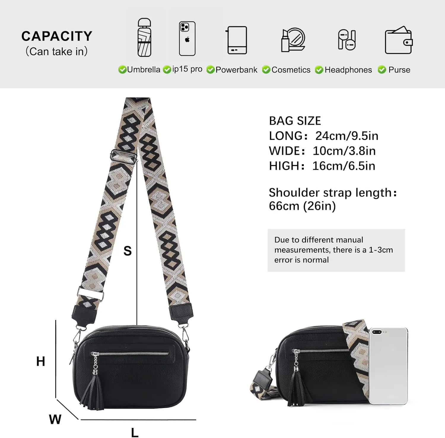 Crossbody Bag for Women Trendy Purse Small Shoulder Handbags with Wide Strap With Multi-compartment double zipper